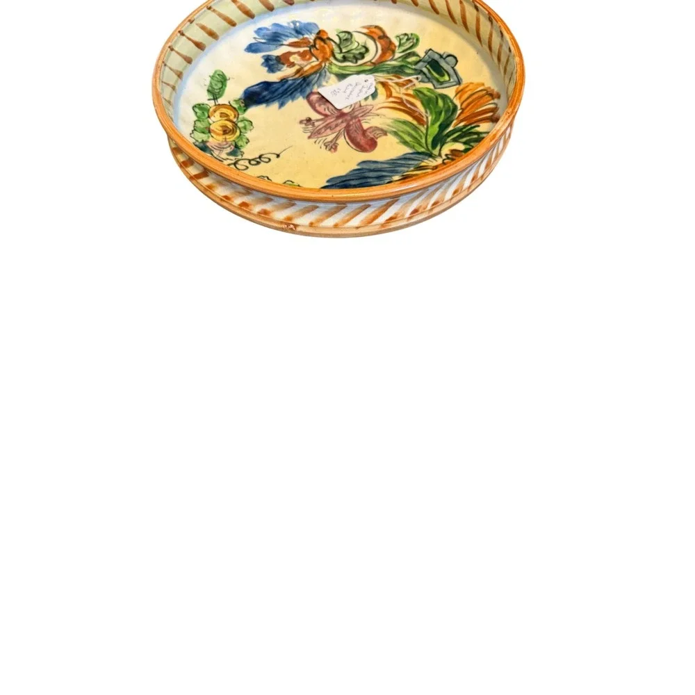 Vintage Hand Painted Floral Ceramic Footed Bowl Made in Japan 8 Inch Decorative